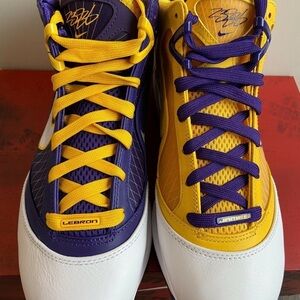 Youth 7.5 LeBron James Purple and Yellow Sneakers